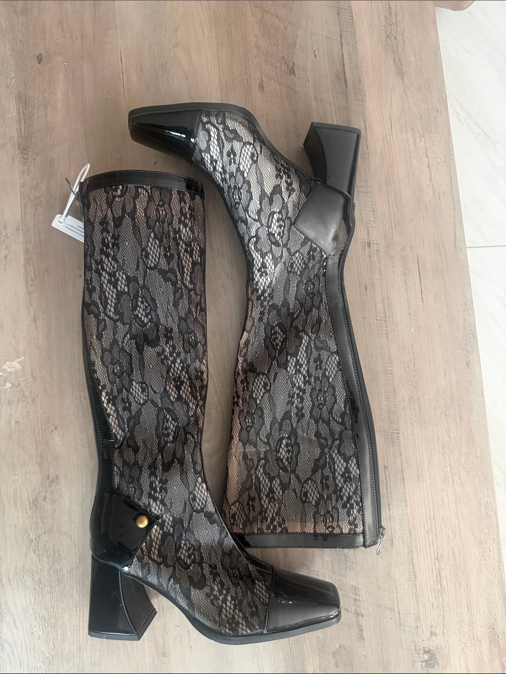 Black Lace Over-the-Knee Block Heel Boots